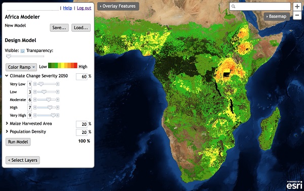 African Landscape Modeler: Analyzing areas of high maize production with a dependent population, which is prone to climate change
