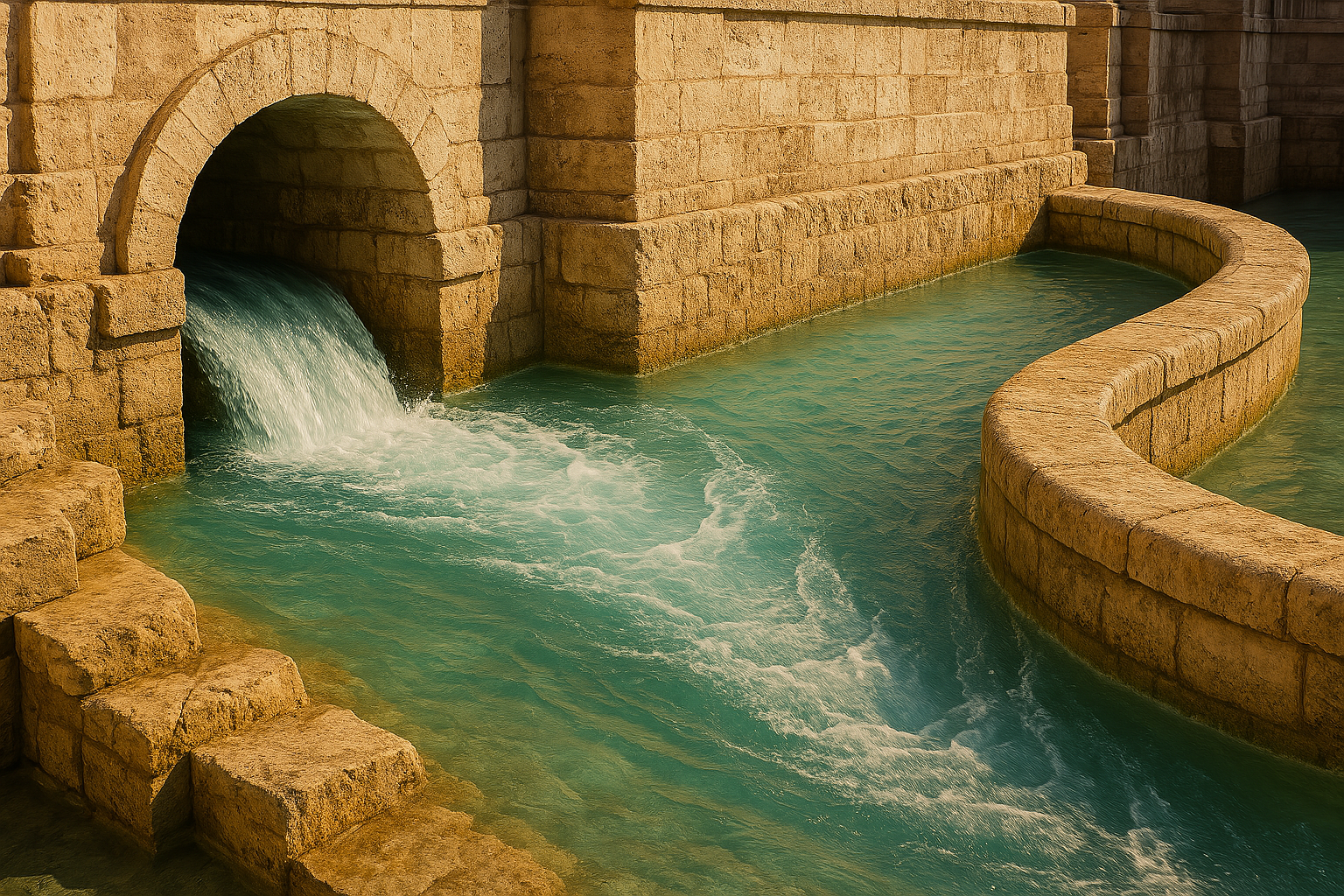 Ancient Roman aqueduct channel feeding the Trevi Fountain with clear spring water, demonstrating sustainable hydrology and Geo-Urbanism principles in urban infrastructure